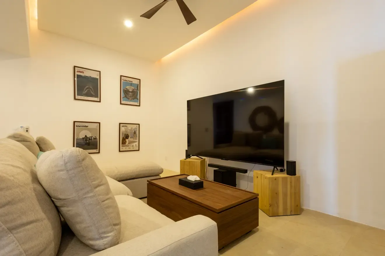 Vista completa del cuarto de TV